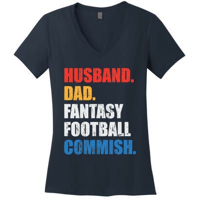 Husband Dad Fantasy Football Commish, Fantasy Commissioner Women's V-Neck T-Shirt