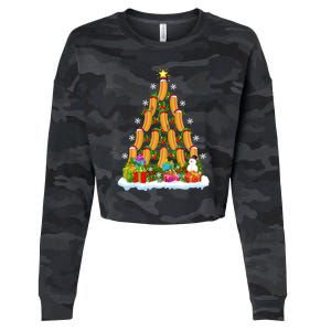 Hot Dog Food Lover Xmas Holiday Santa Hot Dog Christmas Tree Cropped Pullover Crew