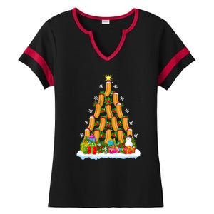 Hot Dog Food Lover Xmas Holiday Santa Hot Dog Christmas Tree Ladies Halftime Notch Neck Tee