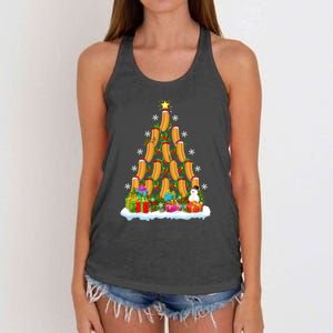 Hot Dog Food Lover Xmas Holiday Santa Hot Dog Christmas Tree Women's Knotted Racerback Tank