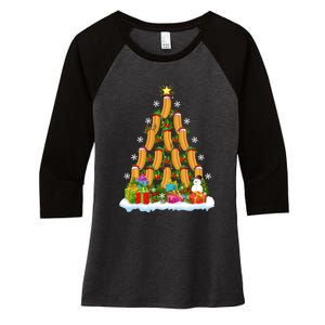 Hot Dog Food Lover Xmas Holiday Santa Hot Dog Christmas Tree Women's Tri-Blend 3/4-Sleeve Raglan Shirt