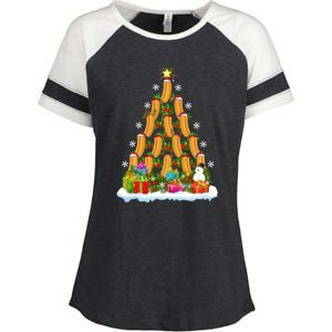 Hot Dog Food Lover Xmas Holiday Santa Hot Dog Christmas Tree Enza Ladies Jersey Colorblock Tee