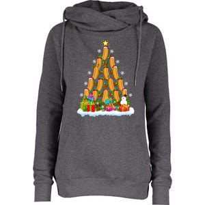 Hot Dog Food Lover Xmas Holiday Santa Hot Dog Christmas Tree Womens Funnel Neck Pullover Hood