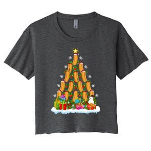 Hot Dog Food Lover Xmas Holiday Santa Hot Dog Christmas Tree Women's Crop Top Tee