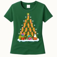 Hot Dog Food Lover Xmas Holiday Santa Hot Dog Christmas Tree Women's T-Shirt