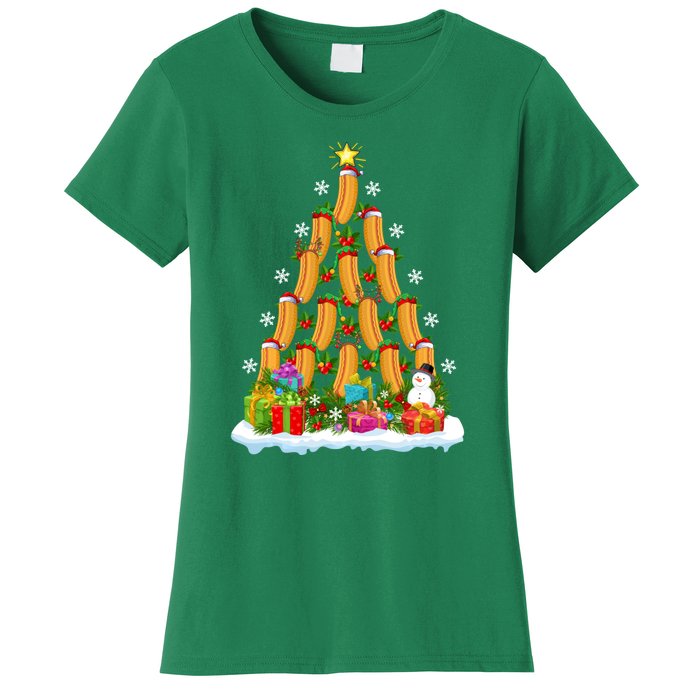 Hot Dog Food Lover Xmas Holiday Santa Hot Dog Christmas Tree Women's T-Shirt