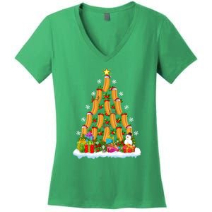 Hot Dog Food Lover Xmas Holiday Santa Hot Dog Christmas Tree Women's V-Neck T-Shirt