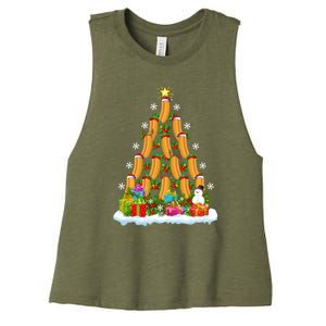 Hot Dog Food Lover Xmas Holiday Santa Hot Dog Christmas Tree Women's Racerback Cropped Tank