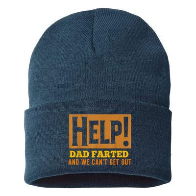 Help Dad Farted And WE Cant Get Out. Funny Dad Car Travel Sustainable Knit Beanie