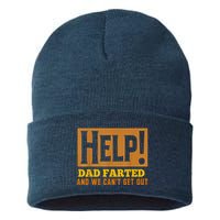 Help Dad Farted And WE Cant Get Out. Funny Dad Car Travel Sustainable Knit Beanie