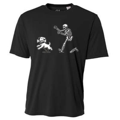 Halloween Dog Funny Skeleton Skeleton Chasing Dog Cooling Performance Crew T-Shirt