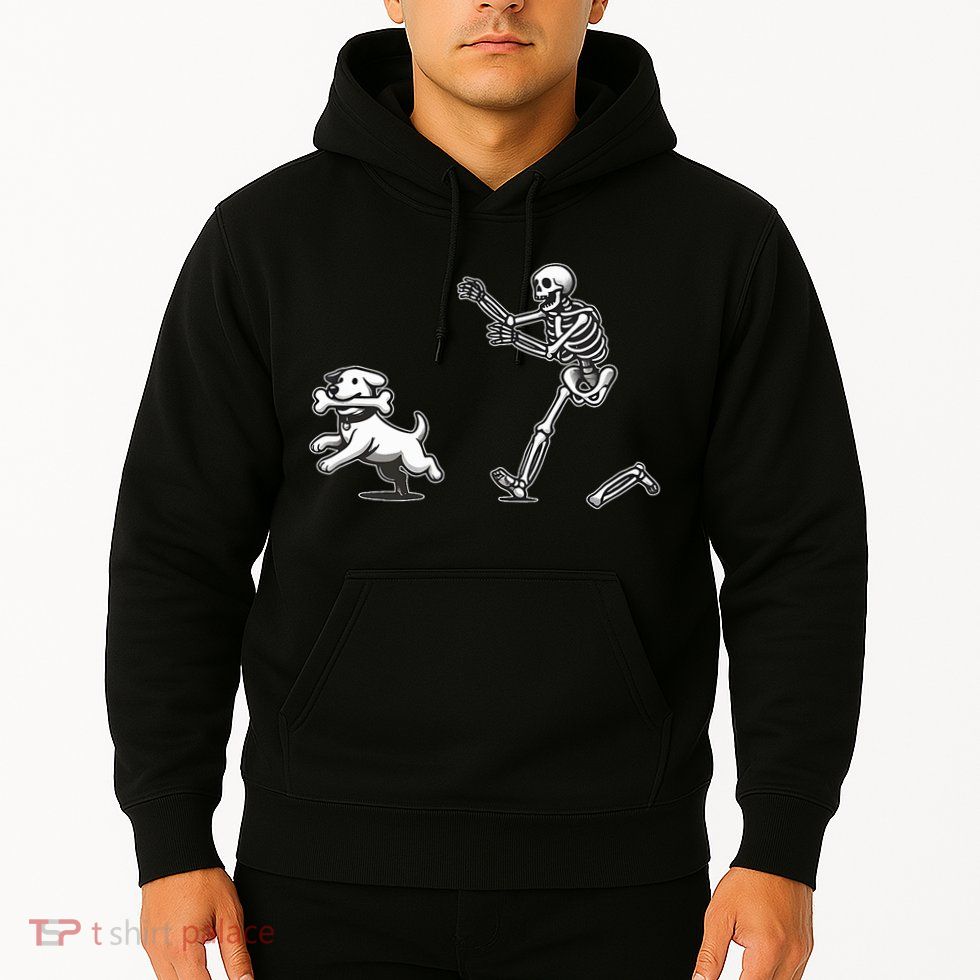 Halloween Dog Funny Skeleton Skeleton Chasing Dog Hoodie