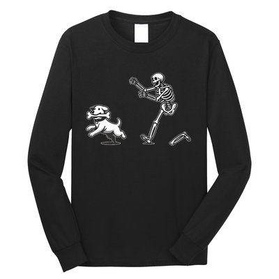 Halloween Dog Funny Skeleton Skeleton Chasing Dog Long Sleeve Shirt