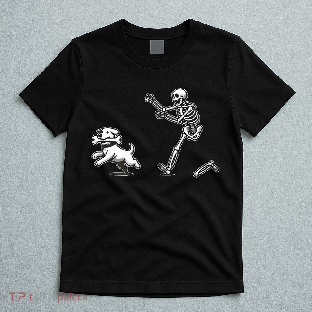 Halloween Dog Funny Skeleton Skeleton Chasing Dog T-Shirt