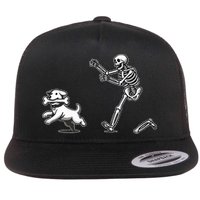 Halloween Dog Funny Skeleton Skeleton Chasing Dog Flat Bill Trucker Hat