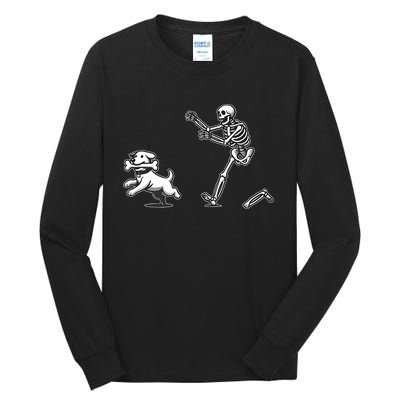 Halloween Dog Funny Skeleton Skeleton Chasing Dog Tall Long Sleeve T-Shirt