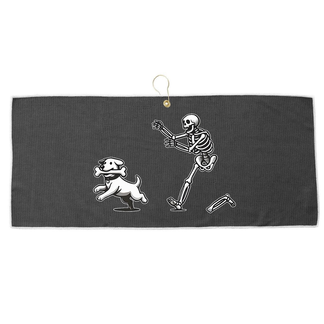 Halloween Dog Funny Skeleton Skeleton Chasing Dog Large Microfiber Waffle Golf Towel