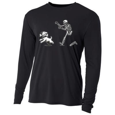 Halloween Dog Funny Skeleton Skeleton Chasing Dog Cooling Performance Long Sleeve Crew