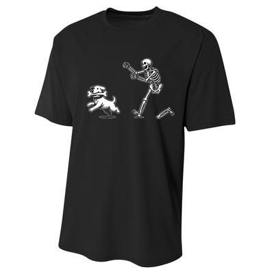 Halloween Dog Funny Skeleton Skeleton Chasing Dog Performance Sprint T-Shirt