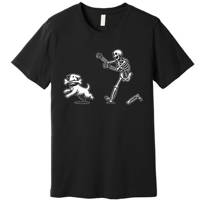 Halloween Dog Funny Skeleton Skeleton Chasing Dog Premium T-Shirt