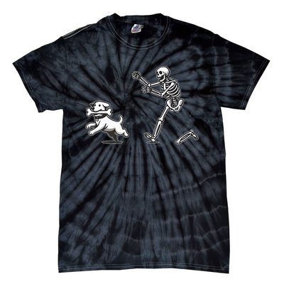 Halloween Dog Funny Skeleton Skeleton Chasing Dog Tie-Dye T-Shirt