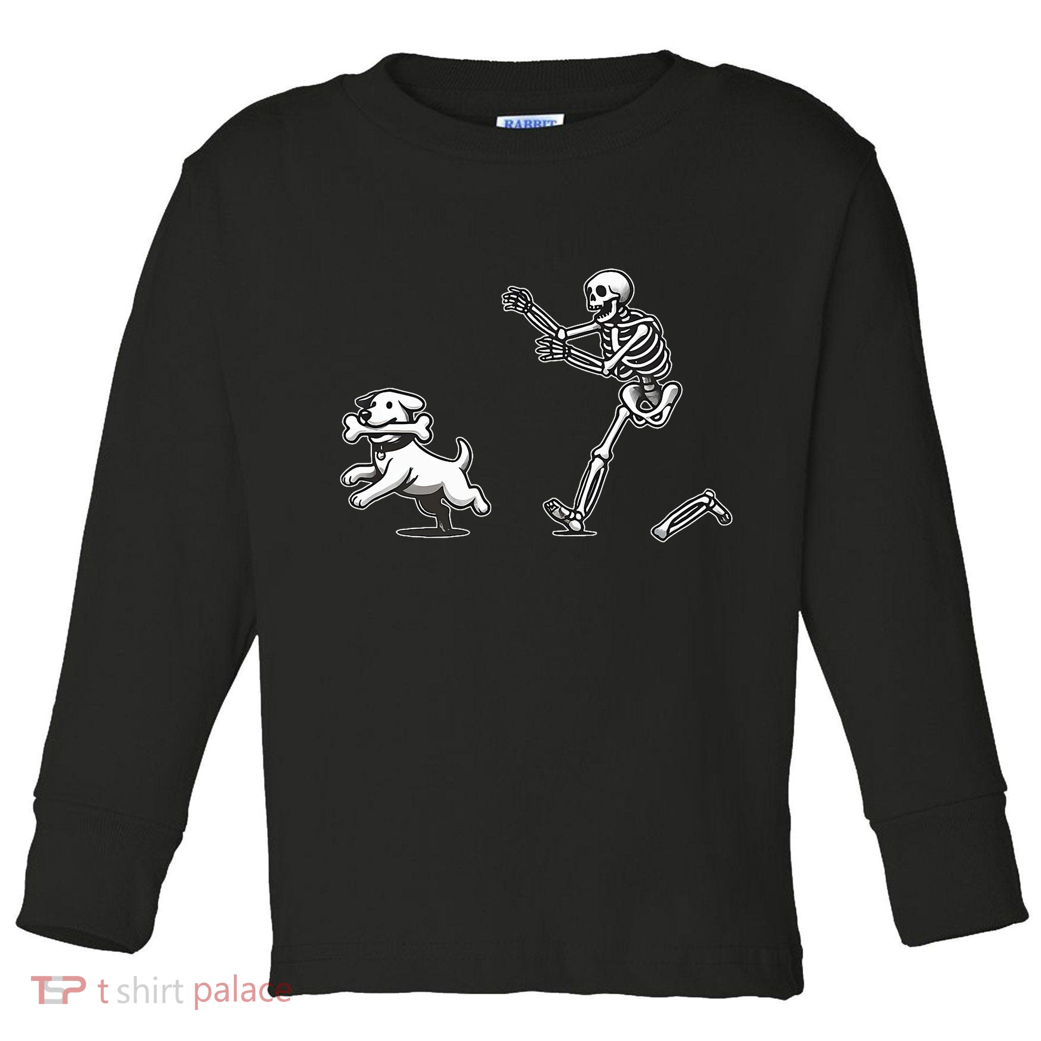 Halloween Dog Funny Skeleton Skeleton Chasing Dog Toddler Long Sleeve Shirt