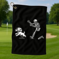 Halloween Dog Funny Skeleton Skeleton Chasing Dog Golf Towel