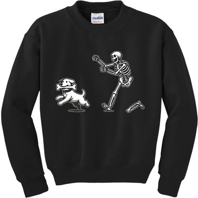 Halloween Dog Funny Skeleton Skeleton Chasing Dog Kids Sweatshirt