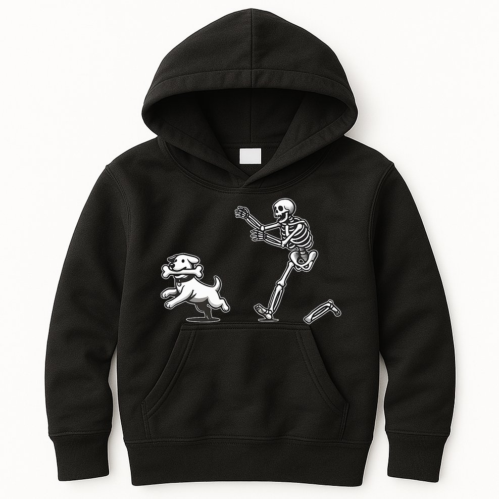 Halloween Dog Funny Skeleton Skeleton Chasing Dog Kids Hoodie