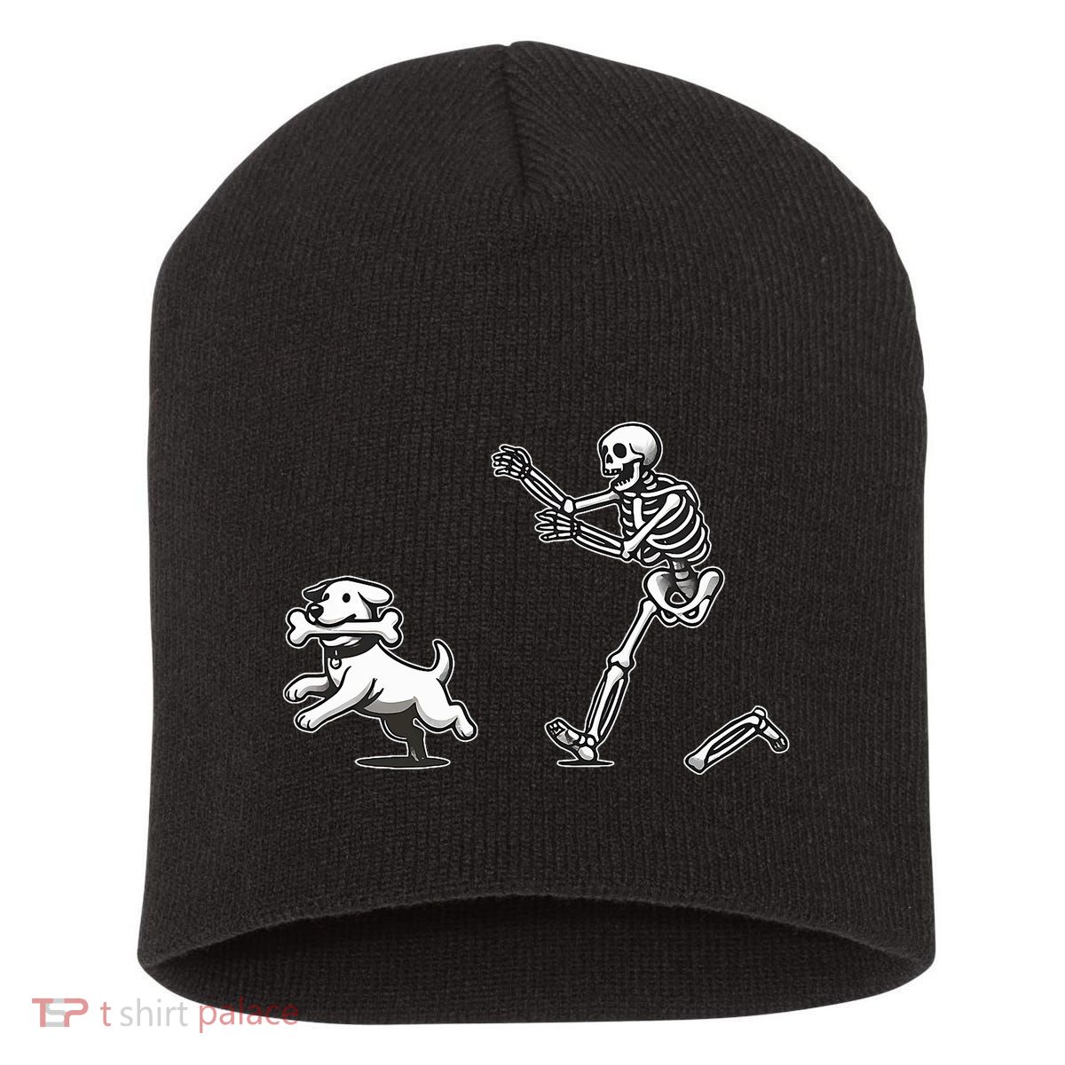 Halloween Dog Funny Skeleton Skeleton Chasing Dog Short Acrylic Beanie