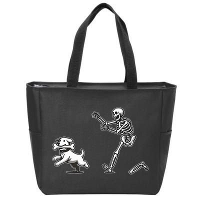 Halloween Dog Funny Skeleton Skeleton Chasing Dog Zip Tote Bag