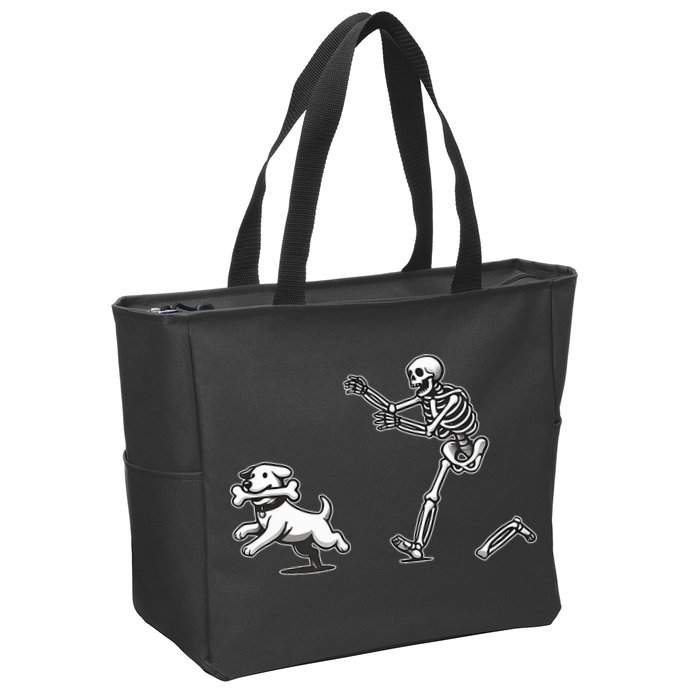 Halloween Dog Funny Skeleton Skeleton Chasing Dog Zip Tote Bag