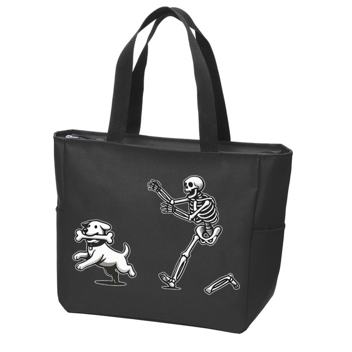 Halloween Dog Funny Skeleton Skeleton Chasing Dog Zip Tote Bag