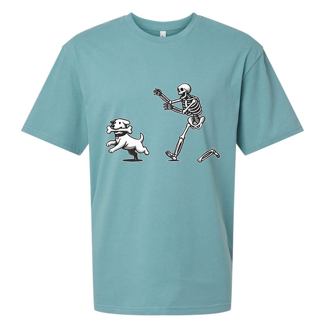 Halloween Dog Funny Skeleton Skeleton Chasing Dog Sueded Cloud Jersey T-Shirt