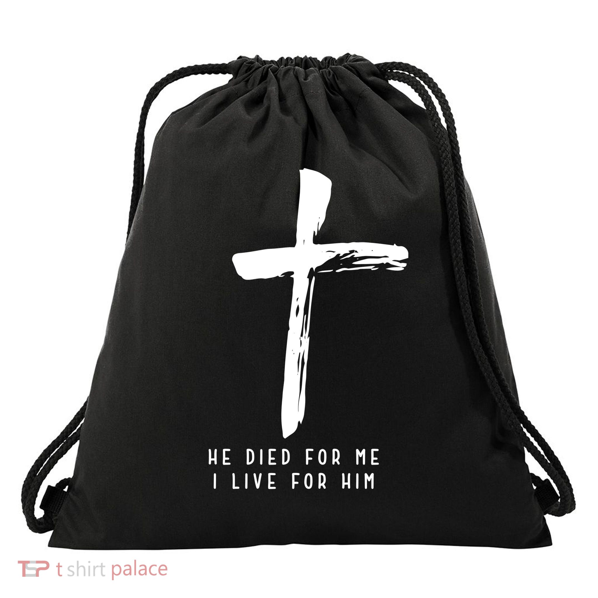 He Died For Me I Live For Him Christian Drawstring Bag