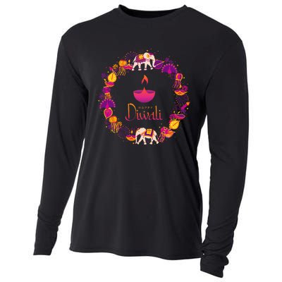 Happy Diwali Festival Of Lights Deepavali Hindu Indian Cooling Performance Long Sleeve Crew