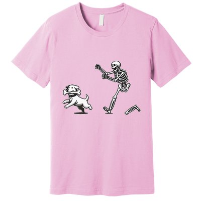 Halloween Dog Funny Skeleton Skeleton Chasing Dog Premium T-Shirt