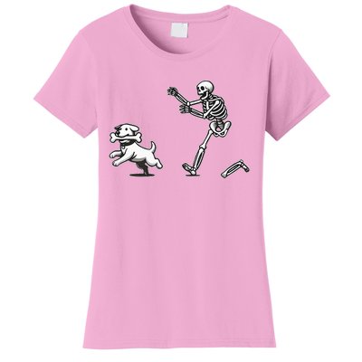 Halloween Dog Funny Skeleton Skeleton Chasing Dog Women's T-Shirt