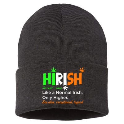 Hirish Definition Fun Irish 420 St. Paddys Day Lucky Clover Sustainable Knit Beanie