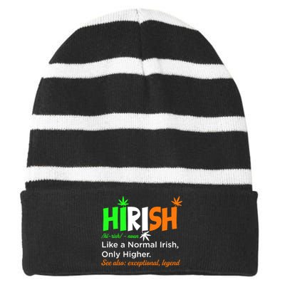 Hirish Definition Fun Irish 420 St. Paddys Day Lucky Clover Striped Beanie with Solid Band