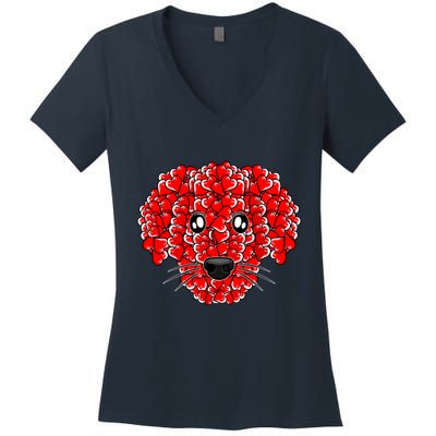 Heart Dog Face Valentines Day Cute Puppy Doggie Love Women's V-Neck T-Shirt