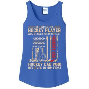 Hockey Dad Gift Hockey American Flag Happy Fathers Day Funny Gift Ladies Essential Tank