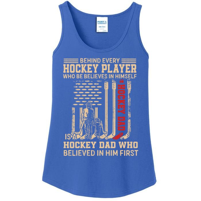 Hockey Dad Gift Hockey American Flag Happy Fathers Day Funny Gift Ladies Essential Tank