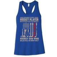 Hockey Dad Gift Hockey American Flag Happy Fathers Day Funny Gift Women's Racerback Tank