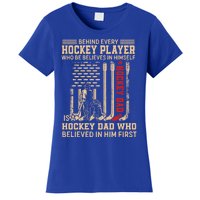 Hockey Dad Gift Hockey American Flag Happy Fathers Day Funny Gift Women's T-Shirt