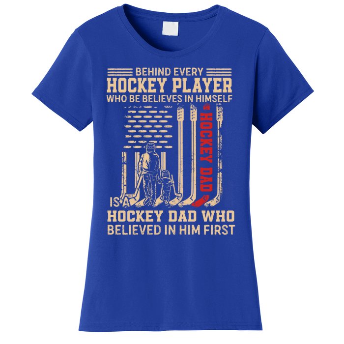 Hockey Dad Gift Hockey American Flag Happy Fathers Day Funny Gift Women's T-Shirt