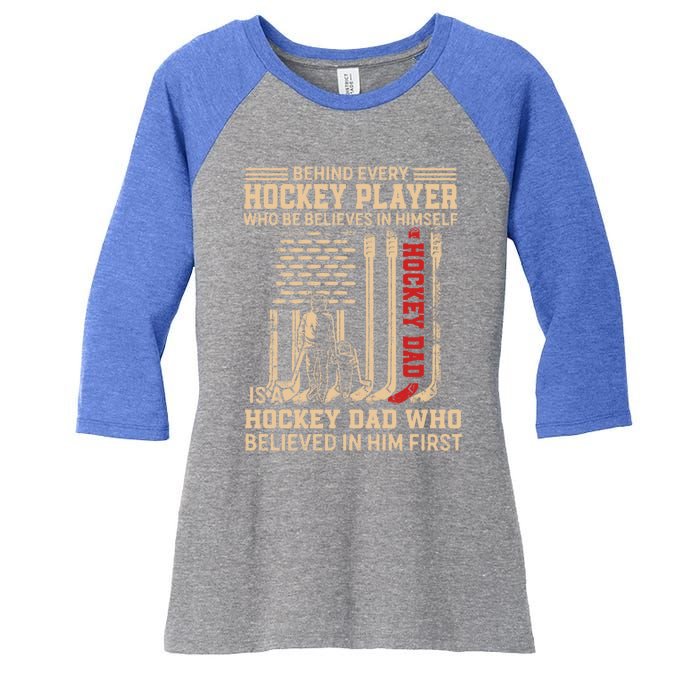 Hockey Dad Gift Hockey American Flag Happy Fathers Day Funny Gift Women's Tri-Blend 3/4-Sleeve Raglan Shirt