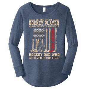 Hockey Dad Gift Hockey American Flag Happy Fathers Day Funny Gift Women's Perfect Tri Tunic Long Sleeve Shirt