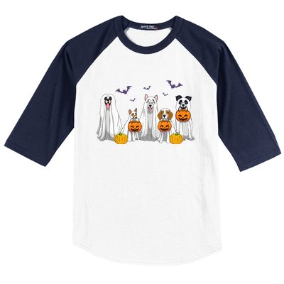 Halloween Dogs Ghost Pumpkins Spooky Baseball Sleeve Shirt