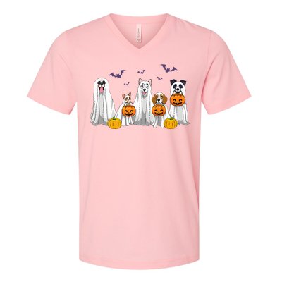 Halloween Dogs Ghost Pumpkins Spooky V-Neck T-Shirt